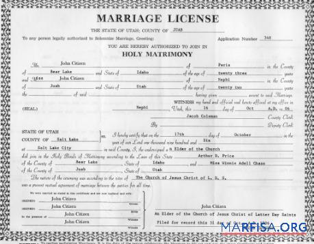 Blank USA Office of marriage register certificate of marriage template